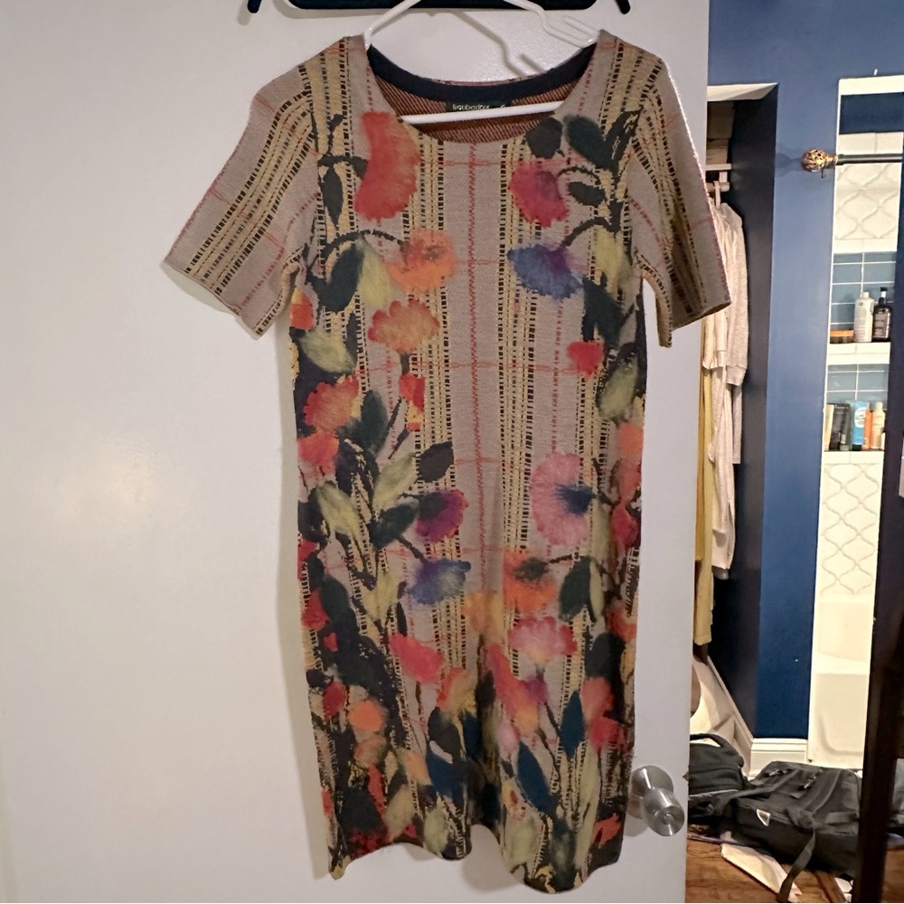 Anthropologie wool floral knee length dress